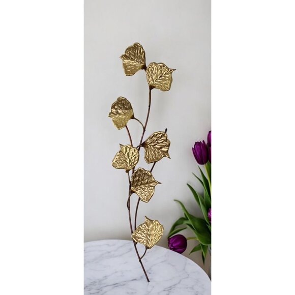 Vintage Pair Brass Gold & Copper Leaves Wall Art Decor - Picture 5 of 6